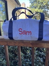 Seersucker Child Kids Red Embroidered  SAM  Duffle Overnight Travel Bag 17 In