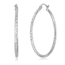 Wellingsale 14k White Gold Diamond Cut 1.5mm Hoop Earrings 33 x 33 mm 