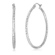 Wellingsale 14k White Gold Diamond Cut 1.5mm Hoop Earrings (33 x 33 mm)