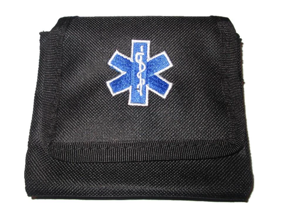 POLAMB PRODUCTS LTD Embroidered Star of Life Glove Pouch (BLACK) for Ambulance, Paramedic, Medic EMT