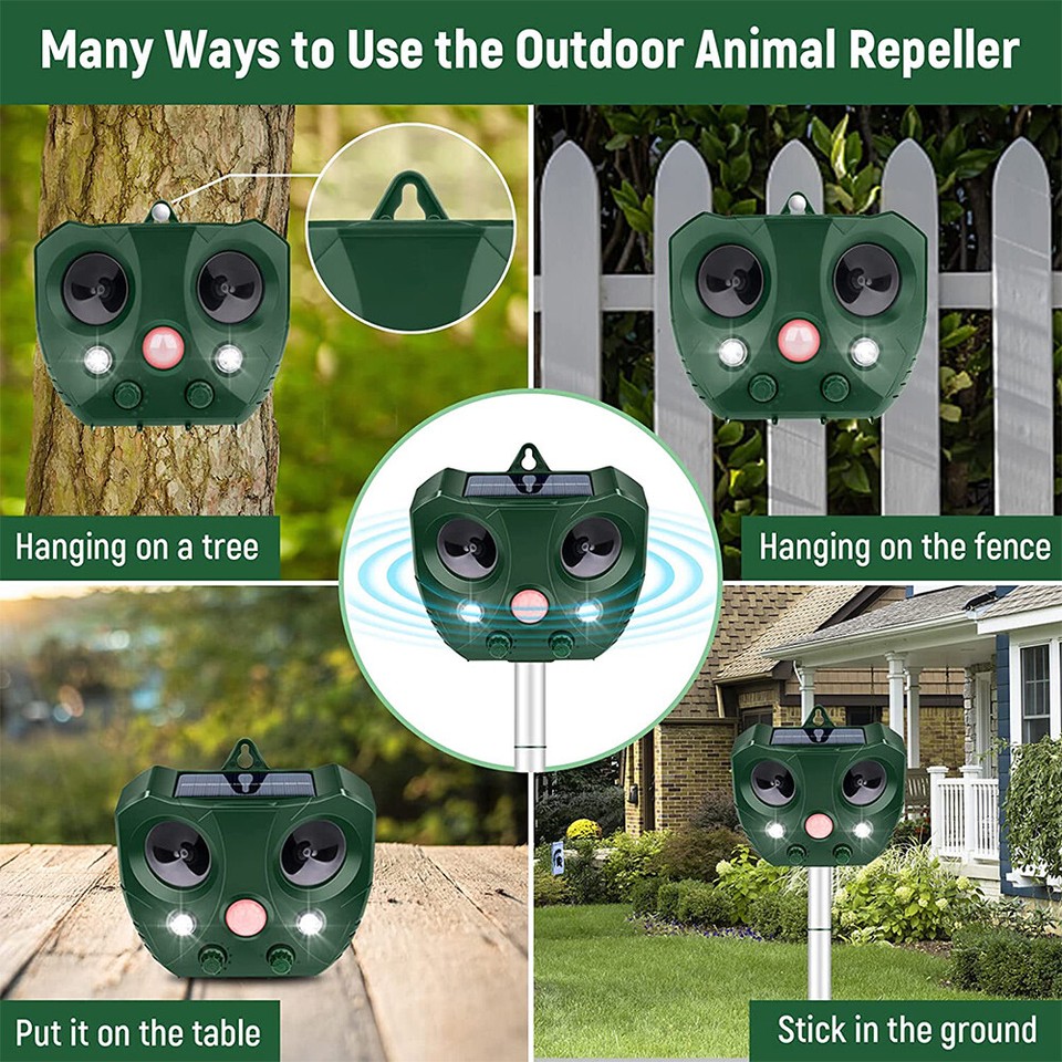 Solar Ultrasonic Bird Repeller Motion Sensor Animal & Pets Rat Possum ...