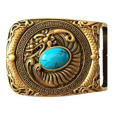 Dragon Turquoise Western Cowboy Solid Brass Copper Mens Belt Buckle Vintage