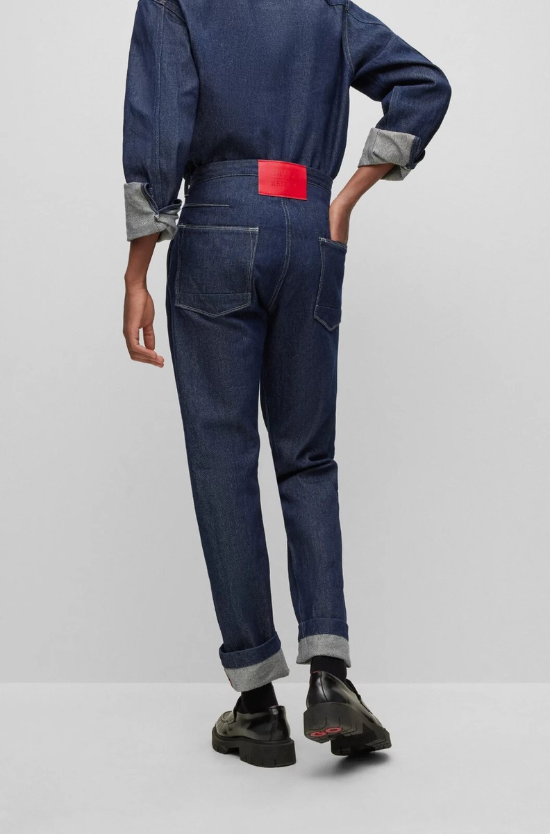 HUGO REPLAY L72511 Mens Dark Blue Denim Boyfriend-Fit Jeans Size