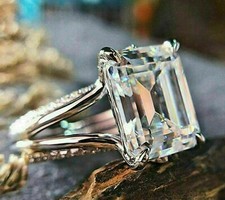 3Ct Emerald Cut Lab Created Diamond Solitaire Wedding Ring 14k White Gold Finish