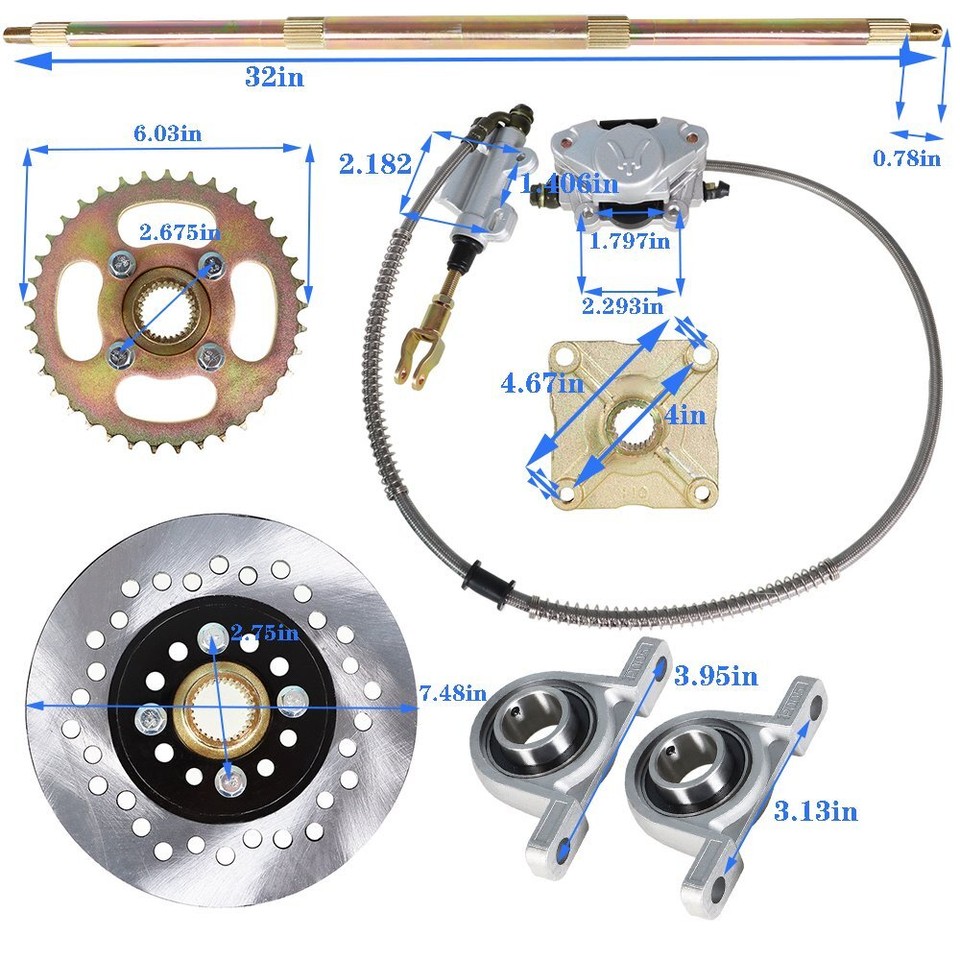 US Go Kart ATV Live Rear Axle Kit + Brake Assembly +Sprocket Hub Drift ...