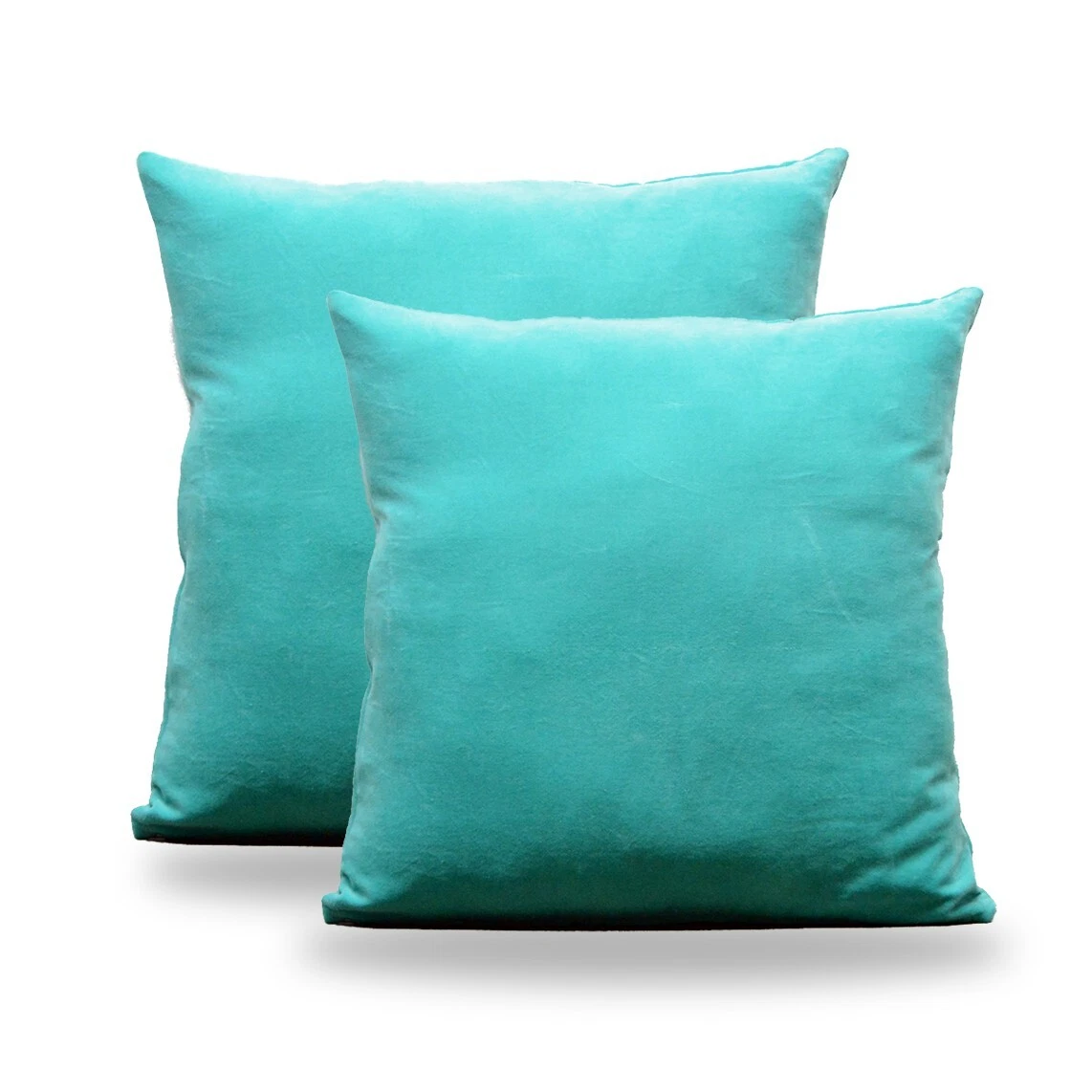 Set of 2 Aqua Velvet Cushion Covers 26x26" | Soft Pillow Cases for Sofa/Bed