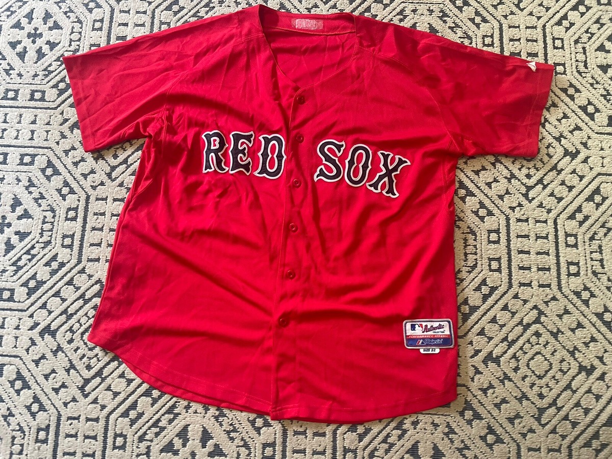 Mens Majestic Boston Red Sox Red Button On Baseball Logo Jersey 13