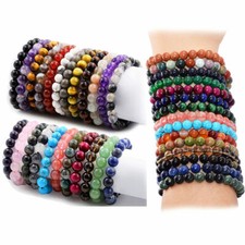 Handmade Mixed Natural Gemstone 8mm Round Beads Stretchy Bracelet 7.5"