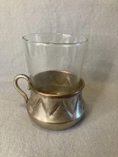 Vintage Podstakannik Tea Coffee Espresso Drink Glass Silver Over Copper 4”  6 Oz