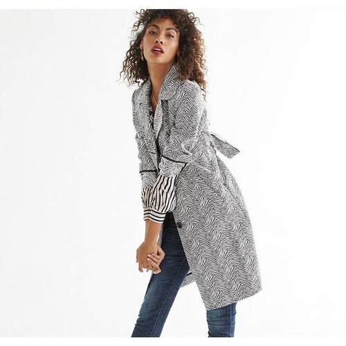 MINT CABI Women's B/W Zebra Animal Print Trench Coat Long Jacket Small S - Picture 2 of 11