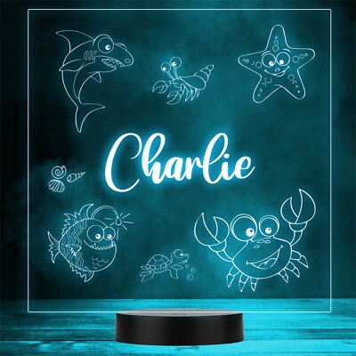 Niedliche Meerestiere quadratisch Name personalisiert Geschenk Farbwechsel LED Nachtlicht