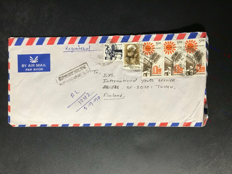 India Registered Cover to Finland City Cancel 1980s-1990s Cover #2499