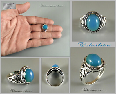 Bague En Argent 925 Et Calcédoine Ovale - Taille 54, Référence BA-AR-56, Neuf Avec étiquettes