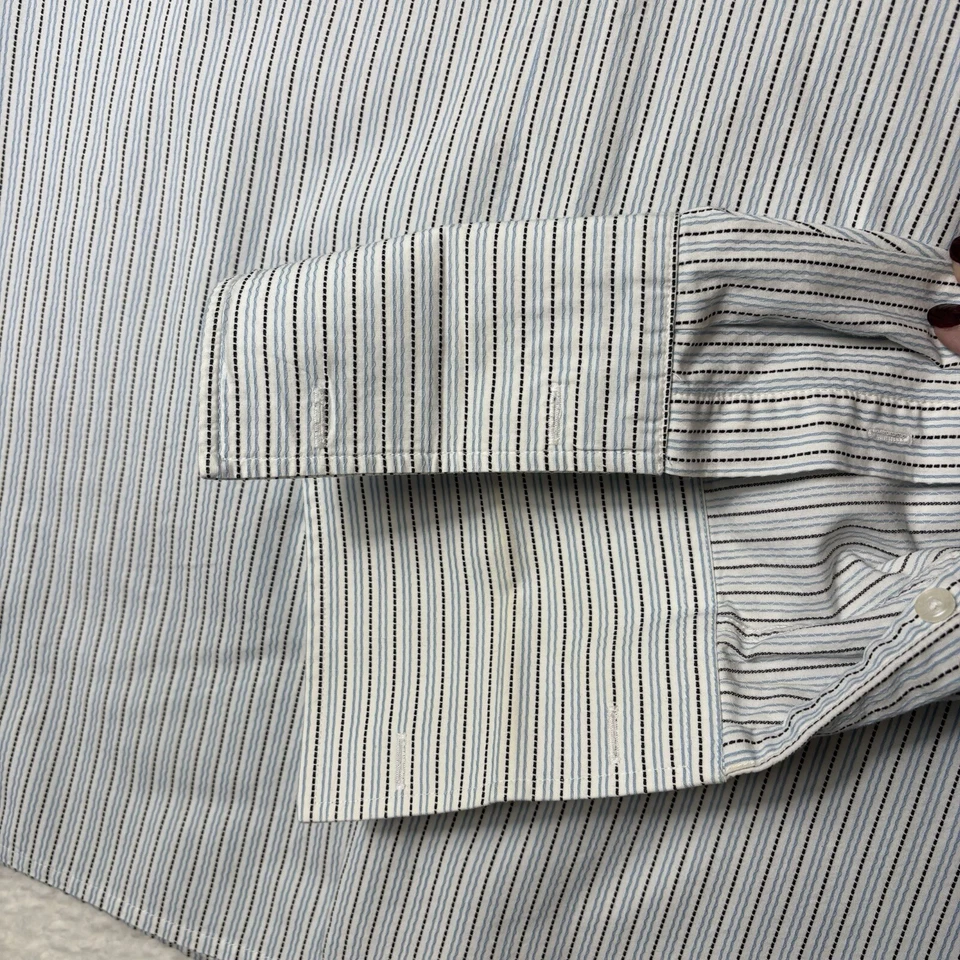 Vintage PERRY ELLIS Men's White Blue Black Striped French Cuff Dress Shirt XXL - Image 3 of 4