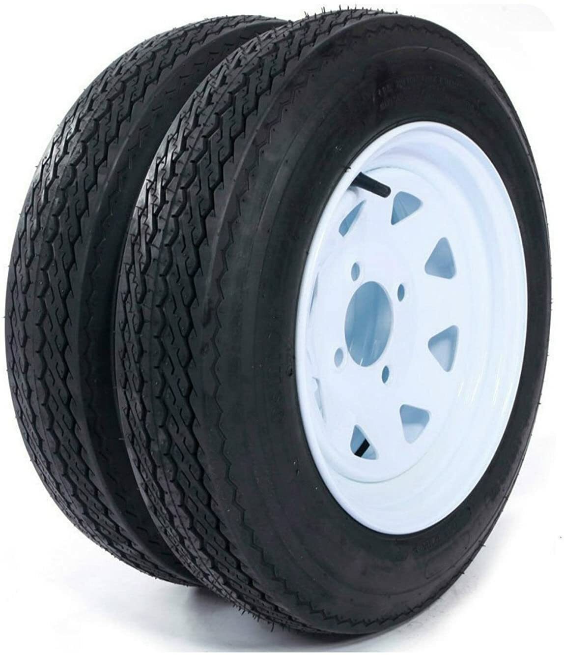 Two Trailer 480x12 Tire On Rim 4.8012 12 In. Load C 4 LUG White Spoke