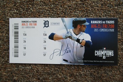DETROIT TIGERS VS RANGERS 8/21/2015 FULL TICKET ~ MIGUEL CABRERA (3 DOUBLES)