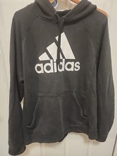 ADIDAS 3 THREE STRIPES SPELLOUT BLACK HOODIE SWEATSHIRT SIZE Large