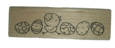 Egglet Border Wood Mounted Rubber Stamp, Stampendous G096, Easter Eggs, Chick