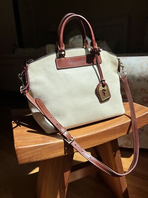 Dooney And Bourke White Pebble Grain Leather Large Satchel Zip Handbag W Strap