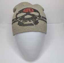 SKULL HEAD BEANIE THIN KNIT HAT MENS BEIGE W/ SKULL COLD SNOW GEAR RIDING HAT