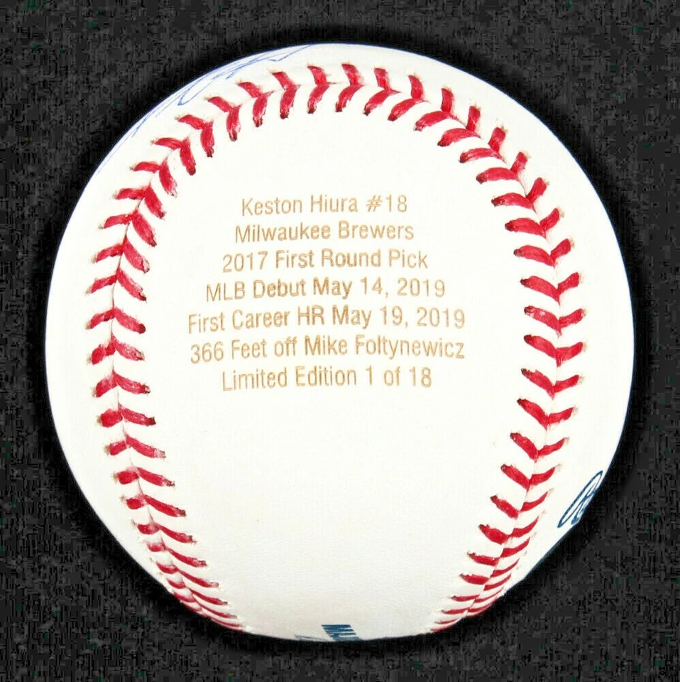 KESTON HIURA AUTOGRAPHED LE CUSTOM ENGRAVED RAWLING OML BASEBALL BREWERS/PSA COA - Image 2 of 4