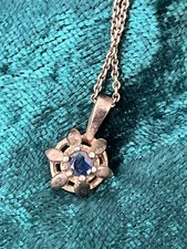 Vintage Antiker Anh&auml;nger Silber mit blauem Stein 835er Saphir ? /Kette 835er