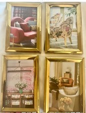 4 Gold Tone 1950 Colored Tin Frames