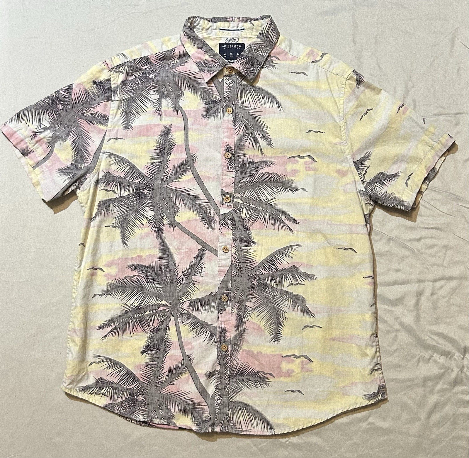 Denim And Flower Ricky Singh Slim Fit Aloha Button Up Palm Tree Men’s XL Shirt
