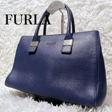 FURLA Tote bag Leather Navy Authentic From Japan