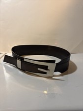 Women  s Brown Leather Wide Belt Up To 35in Size Med Silver Buckle