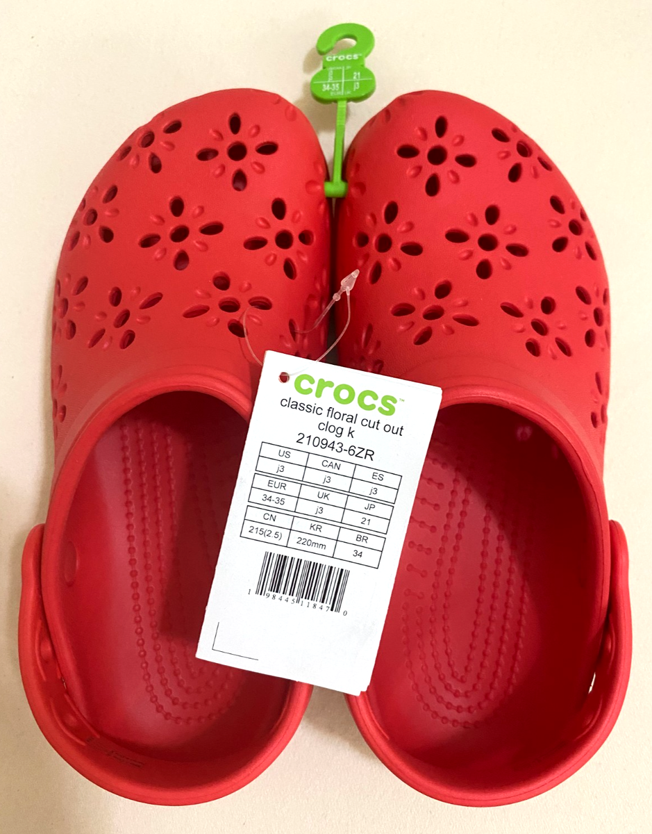 Crocs Classic Floral Cutout Clog Slide Sandals Slip-On Size J3