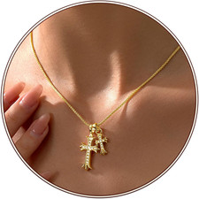 Gold Cross Necklace for Women 14K Plated Dainty Pendant Cross Chain Faith Crucif