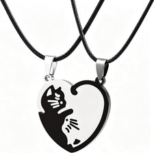 Cat Necklaces Best Friend Necklace Couple Necklaces Heart Yin Yang Friendship