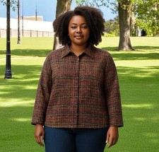 Vtg Alfred Dunner Tweed Blazer Zip Front Jacket Size 18 Multicolor 3/4 Sleeves