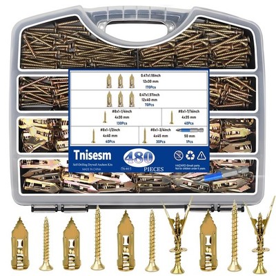 480Pcs Self-Drilling Drywall Anchors with Screws, 2025 Upgraded Zinc Plated S...
