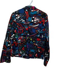 Chico's Multicolor Print Unlined Cotton Blend Jacket Women  s SZ 1 M/8 