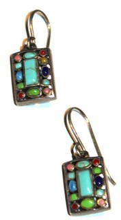 Fantastic 925 sterling silver mark colorful stone inlay earrings Lot#185