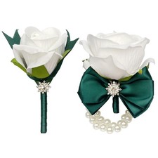 Corsage and Boutonniere Set for Wedding Prom Artificial Flower Corsage Wristl...