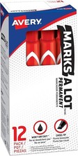 Marks A Lot R Large Desk Style Permanent Markers Red Chisel Tip Bulk - 12EA