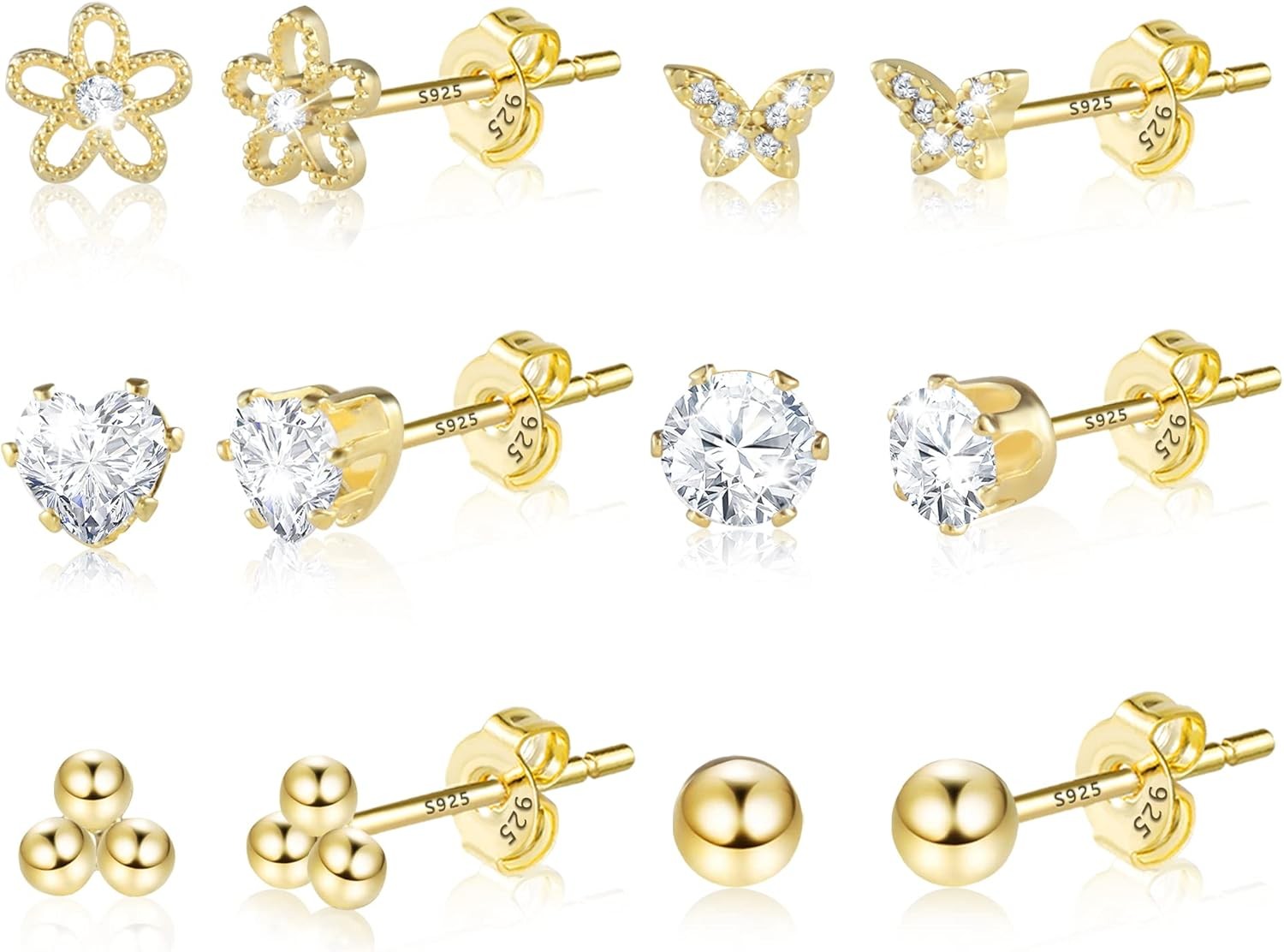 6-Pack Hypoallergenic Small Gold Stud Earrings for Women by KISSPAT