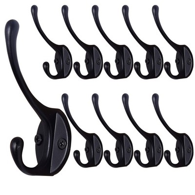 Coat Hooks Wall Mounted, Pack of 10, Metal Hooks for Hanging, Black