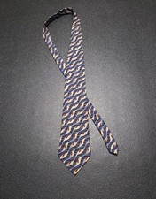 John Henry Necktie Mens Size 57L 4W Blue Silk Wavy Stripes Diamonds USA