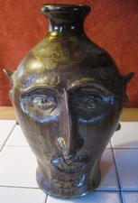 Signed Southern Folk Art Pottery Face Jug 