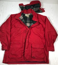 Vintage Eddie Bauer Mountain Parka Jacket XXL Red Full Zip Hooded Wool Lined Y2K