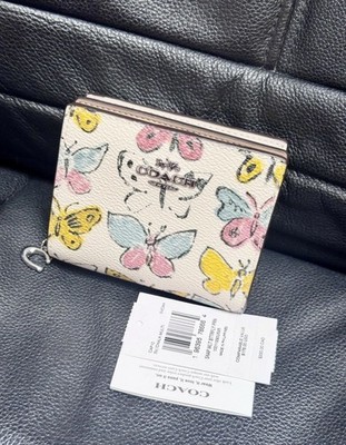 NWT COACH Lovely Butterfly Print Zip Corner Wristlet midnight Blue