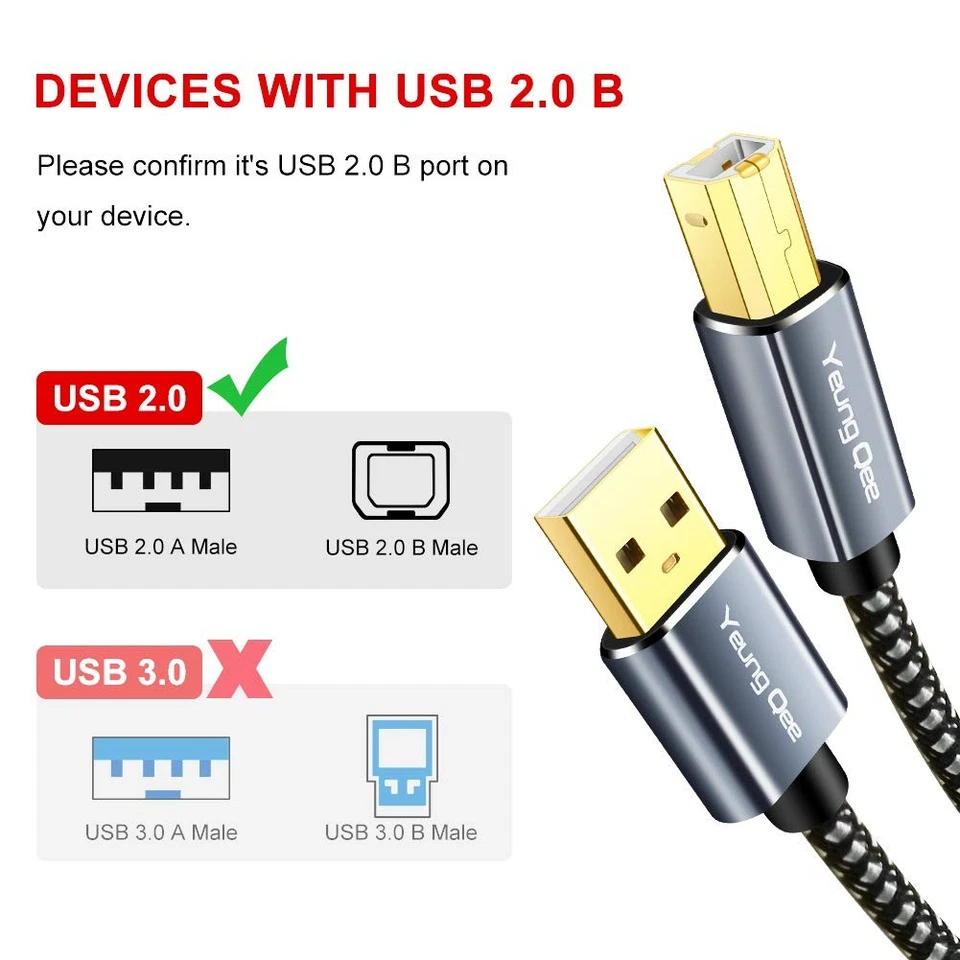 Printer Cable 30 ft,USB Printer Cable High Speed USB 2.0 A Male to Type B Male - Image 3 of 4