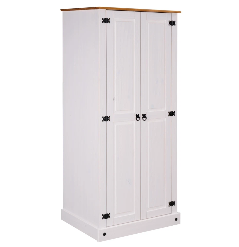 Corona Wardrobe 2 Door White Bedroom Solid Mexican Pine Wood Flat Top - Image 4 of 4