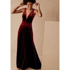 NWT Anthropologie Jenny Yoo Logan Velvet Maxi Dress Long formal in Red Berry 0