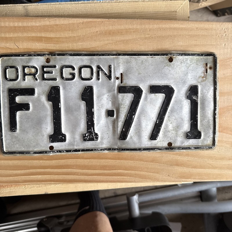 Vintage 50 OR Farm License Plate 1950 F 11-771 Oregon Lic Silver Black
