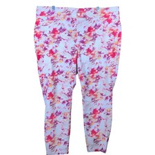 Terra  Sky Womens Pants White Multi Pull On Elastic Waist Ankle Stretch 2X